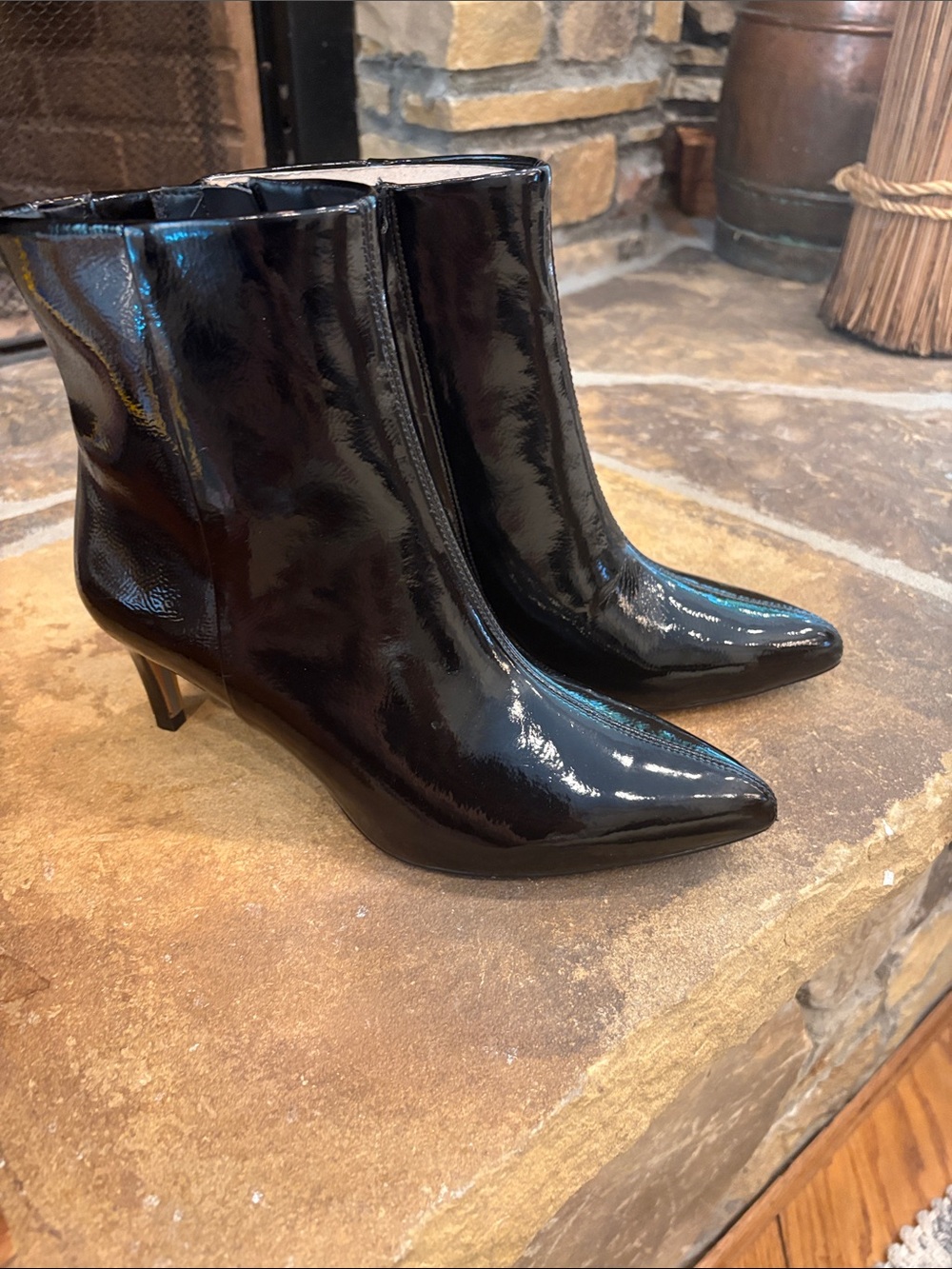Sam Edelman Black Patent Pointed-Toe Ankle Booties